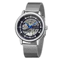 T-Winner men's luxury skeleton mechanical watch with silver stainless steel mesh strap - Silver (Silver Band Black Face)