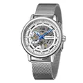 Silver T-Winner men's luxury skeleton manual mechanical watch with stainless mesh strap - Silver (Silver Band White Face)