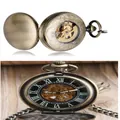 Montre à gousset mécanique automatique vintage avec chiffres romains et cadran squelette - Style Automatique
