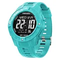 Sporty teal SMAEL men's digital watch with LED backlight, 5BAR waterproof and alarm feature - Lake Blue