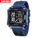 Montre de sport numérique unisexe SMAEL avec boîtier bleu transparent et bracelet - Bleu foncé