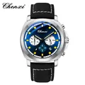 Chenxi Herren Quarzuhr mit blauem Zifferblatt und schwarzem Lederarmband Chronograph - Lederarmband-Stil (Cx-9542) / Blaues Zifferblatt mit silbernem Gehäuse