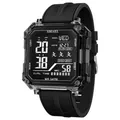 Montre numérique SMAEL carrée avec boîtier translucide et bracelet en silicone noir - Noir