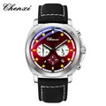 Chenxi Herren Multi-Funktions-Quarzuhr Chronograph mit Leuchtzeigern und rotem Zifferblatt - Lederarmband-Stil (Cx-9542) / Rotes Zifferblatt mit silbernem Gehäuse