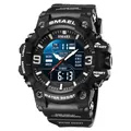 SMAEL Herren Sportuhr wasserdicht mit schwarzem Gehäuse und blauem Dual-Display-Zifferblatt - Schwarz Weiß