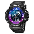 SMAEL Herren Sportuhr mit wasserdichtem Digital-Analog-Display in Blau-Violett-Verlauf - Schwarz Blau Violett