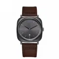 TOMI Quadratische Herren-Businessuhr mit braunem Lederarmband und grauem Zifferblatt - Schwarzes Gehäuse Dunkelkaffee Band (T084-2) / Dunkelbraun