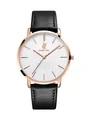 LUCKY FOX minimalistische Quarzuhr mit schwarzem Lederarmband und roségoldenem Gehäuse - Schwarzes Armband Weißes Zifferblatt
