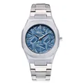 Vue détaillée de la montre à quartz BESTWIN pour homme avec cadran bleu et bracelet argent. - Boîtier Argent et Blanc Cadran Bleu