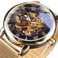 Reloj mecánico automático Forsining para hombre con correa de malla dorada - Caja Dorada Esfera Negra (FSG8099)