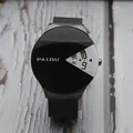 Μοντέρνο ρολόι χαλαζία PAIDU με μαύρο λουράκι mesh και μοναδικό περιστρεφόμενο καντράν - Στυλ με μπρασελέ mesh / Μαύρη Κάσα Μαύρο Καντράν