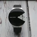 Punk-Stil minimalistische Armbanduhr mit rotierender Scheibe und schwarzem Lederband. - Riemen-Stil / Silbergehäuse Schwarzes Zifferblatt