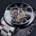 Reloj esqueleto automático Forsining para hombre con esfera negra y engranajes plateados - Caja Negra Esfera Negra Correa de Acero Negra (FSG8099)