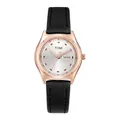 TOMI minimalistische roségoldene Uhr mit Tag-Datum-Anzeige und schwarzem Lederarmband - Gold Case Black Strap (Women)