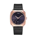 Elegante TOMI Quadratische Quarzuhr mit schwarzem Lederarmband und Datumsanzeige Funktion - Roségold Schwarzes Armband