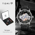 TOMI Herren Skelettuhr-Set mit Lederarmbändern in einer Geschenkbox - Geschenkbox Set (1 Uhr 2 Bänder) / T102-3 (Silber Blauer Zeiger)