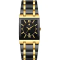 Elegante WWOOR Herren-Quarzuhr quadratisch mit schwarz-goldnem Edelstahlarmband - Zweifarbig Gold Schwarzes Zifferblatt