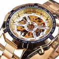 Luxuriöse Forsining goldene mechanische Herrenuhr mit Skelettzifferblatt und Tachymeter - Goldenes Gehäuse Gold-Weißes Skelettzifferblatt
