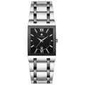 WWOOR 8858 Quadratische Herren Quarz-Uhr mit silbernem Stahlband und schwarzem Zifferblatt - Zweifarbig Schwarz Schwarzes Zifferblatt
