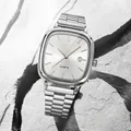 Vintage ασημί τετράγωνο ρολόι χαλαζία με ένδειξη ημερομηνίας και μεταλλικό μπρασελέ - Ασημί