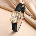 Elegante orologio al quarzo rettangolare vintage Lucky Fox da donna, cinturino nero - Stile Cinturino in Pelle Nera Cassa Oro (L19) / Nero