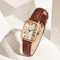Elegante orologio al quarzo LUCKY FOX da donna con cassa rettangolare e cinturino in pelle marrone - Stile Cinturino in Pelle Marrone Scuro Cassa Oro (L19) / Marrone scuro