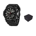 Montre de sport Sanda noire robuste pour hommes, étanche, double affichage avec boîte - Tout Noir