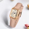 Orologio al quarzo rettangolare vintage da donna con cinturino in pelle rosa oro - Stile Cinturino in Pelle Albicocca Cassa Oro (L19) / Albicocca