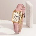 Orologio vintage LUCKYFOX da donna con cassa rettangolare dorata e cinturino rosa - Stile Cinturino in Pelle Rosa Cassa Oro (L19) / Rosa