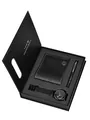 TOMI men's business gift set featuring a black quartz watch, leather wallet and pen - Black Strap 3-Piece Set / Black