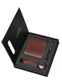 Elegant TOMI men's business gift set featuring brown leather wallet, watch, and pen - Brown Strap 3-Piece Set / Brown