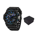 Montre de sport Sanda pour hommes avec affichage double et boîte cadeau noire - Bleu Noir