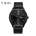 Minimalistische TOMI-Uhr mit Lederarmband und doppelter Kalenderanzeige in Schwarz-Finish - Black Case Black Strap (Men)