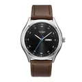 TOMI minimalistische Mode-Quarzuhr mit braunem Lederarmband und schwarzem Zifferblatt für Herren - Silver Case Coffee Strap (Men)