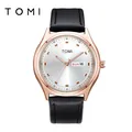 Minimalistische TOMI-Uhr mit roségoldenem Gehäuse, schwarzem Lederband und Datumsanzeige - Gold Case Black Strap (Men)