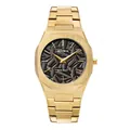 BESTWIN Herren Quarzuhr Business mit goldenem Metallarmband und geprägtem Zifferblatt - Gold Schwarzes Zifferblatt