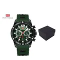MINI FOCUS grüne Sport-Quarzuhr für Herren mit Silikonarmband und schwarzer Geschenkbox - Schwarzes Gehäuse Grünes Zifferblatt Grünes Armband (05)
