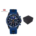 Blaue MINI FOCUS wasserdichte Quarz-Sportuhr für Herren mit Leuchtzifferblatt und Box - Schwarzes Gehäuse Blaues Zifferblatt Blaues Armband (06)