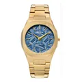 Montre à quartz pour hommes BESTWIN avec bracelet doré et cadran bleu gaufré - Boîtier Doré Cadran Bleu