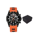 MINI FOCUS 0349G Herren-Sportuhr mit orangefarbenem Silikonarmband und schwarzem Zifferblatt - Schwarzes Gehäuse Schwarzes Zifferblatt Oranges Armband (08)