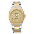 Montre à quartz BESTWIN pour hommes avec cadran doré gaufré et bracelet en acier. - Bicolore Argent Or avec Cadran Or