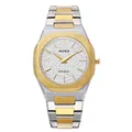 Montre d'affaires bicolore pour homme avec cadran blanc gaufré et lunette dorée - Boîtier Argent et Or Cadran Blanc