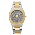 Montre à quartz BESTWIN pour hommes avec bracelet bicolore et cadran gaufré élégant - Boîtier Argent et Or Cadran Gris