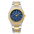 Montre à quartz pour hommes BESTWIN avec cadran bleu gaufré et bracelet bicolore - Boîtier Argent et Or Cadran Bleu Foncé