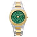Élégante montre à quartz bicolore pour hommes avec cadran à relief vert texturé unique - Boîtier Argent et Or Cadran Vert