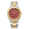 Montre à quartz pour hommes Bestwin avec cadran rouge gaufré et bracelet en acier bicolore - Boîtier Argent et Or Cadran Rouge