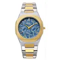 Montre à quartz de luxe pour homme en or et argent avec cadran bleu gaufré élégant - Bicolore Cadran Bleu