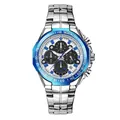 Montre à quartz de sport WWOOR sept aiguilles, bracelet acier argent et lunette bleue - Lunette Bleue Cadran Blanc
