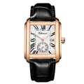 Reloj de cuarzo cuadrado Chenxi para hombre con correa de cuero negro y caja de oro rosa - Caja oro rosa esfera blanca con correa de cuero negro (CX-8216 calendario)