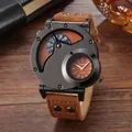Elegante reloj para hombre con esfera negra única y correa de lona vaquera marrón - Estilo de Correa Marrón / Naranja